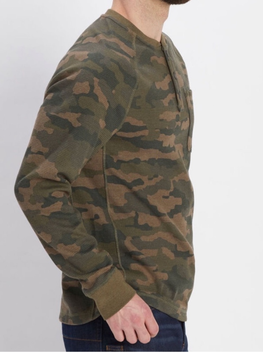 Lee army camo OD green waffle knit pullover Henley Sherpa heavy workwear outdoor